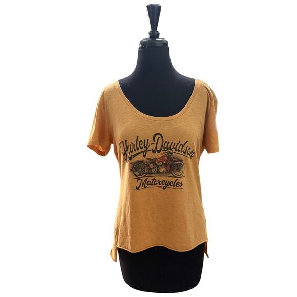 Harley-Davidson Badlands Wall SD Tee Mustard L Cropped Raw Edge EUC - Picture 3 of 7